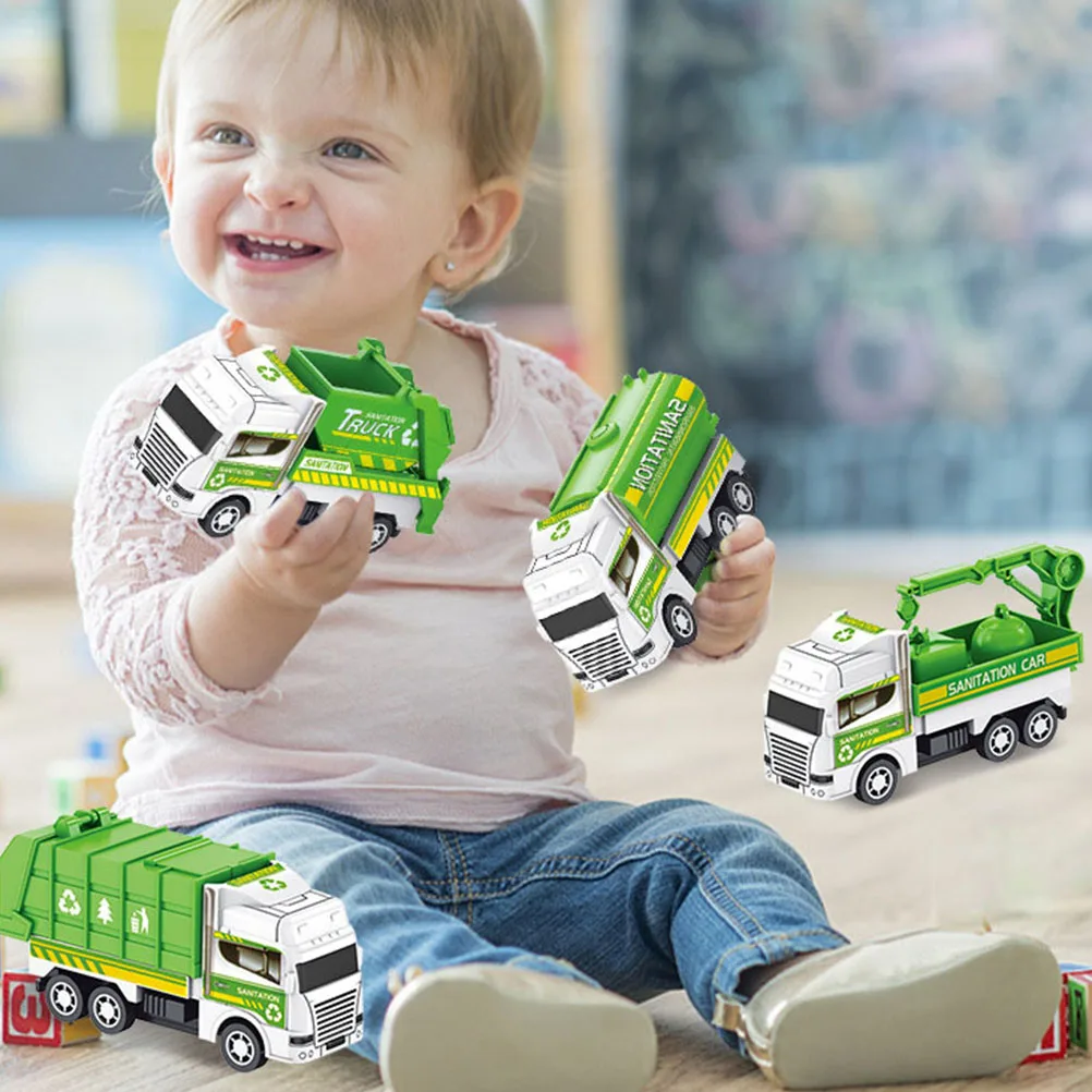 

4pcs Mini Sanitation Car Toy Garbage Truck Models Trash Car Toys Kids Toy Plastic Material Birthday Christmas Gift