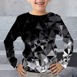 2024 Kids Clothes Lightning Geometry Print Long Sleeve T-Shirt Boy One Piece Round Neck Tee Tops Casual Fall Children's Clothing