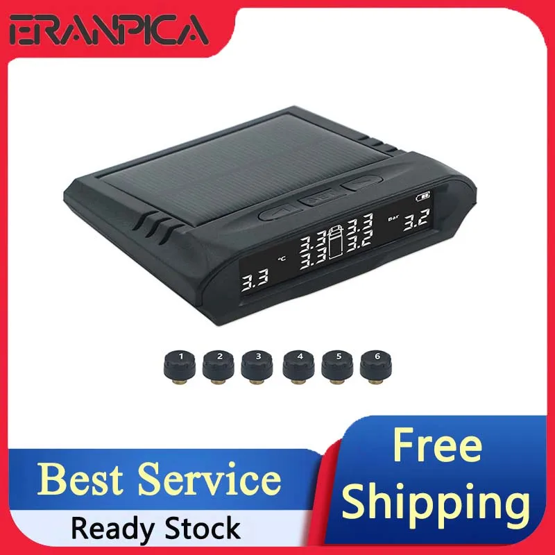 

Eranpica Wireless Highway Alarms System Solar/USB TPMS Sensor Tire Pressure Control Monitor System For Trucks 6 External Sensor