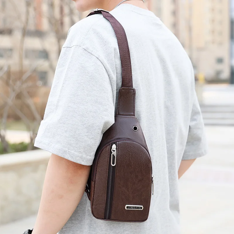 New Genuine Leather Chest Bag Men Travel Crossbody Bag Business Black Chest Pack Casual Sling Bag Male Shoulder Messenger Bag