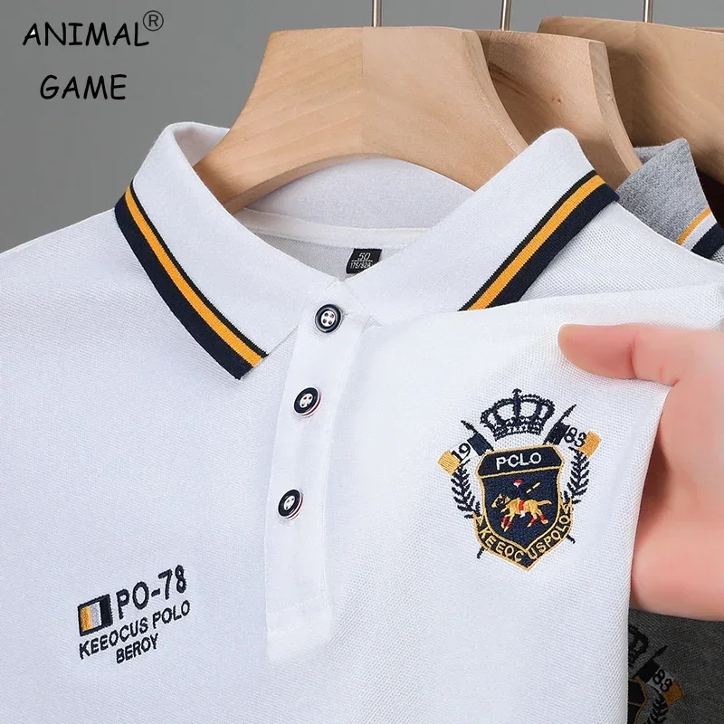 Summer Short Sleeved Lapel T-shirt Embroidered Breathable Polo Shirt Ice Silk Lightweight Tops Casual Large Men Polo Shirt