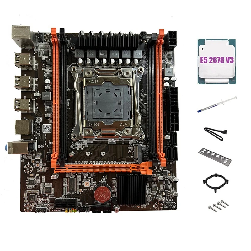 X99E Motherboard+E5 2678 V3 CPU+Thermal Grease PCIEX16 Nvme Gigabit LAN Card Support 4XDDR4 RECC RAM Desktop Motherboard