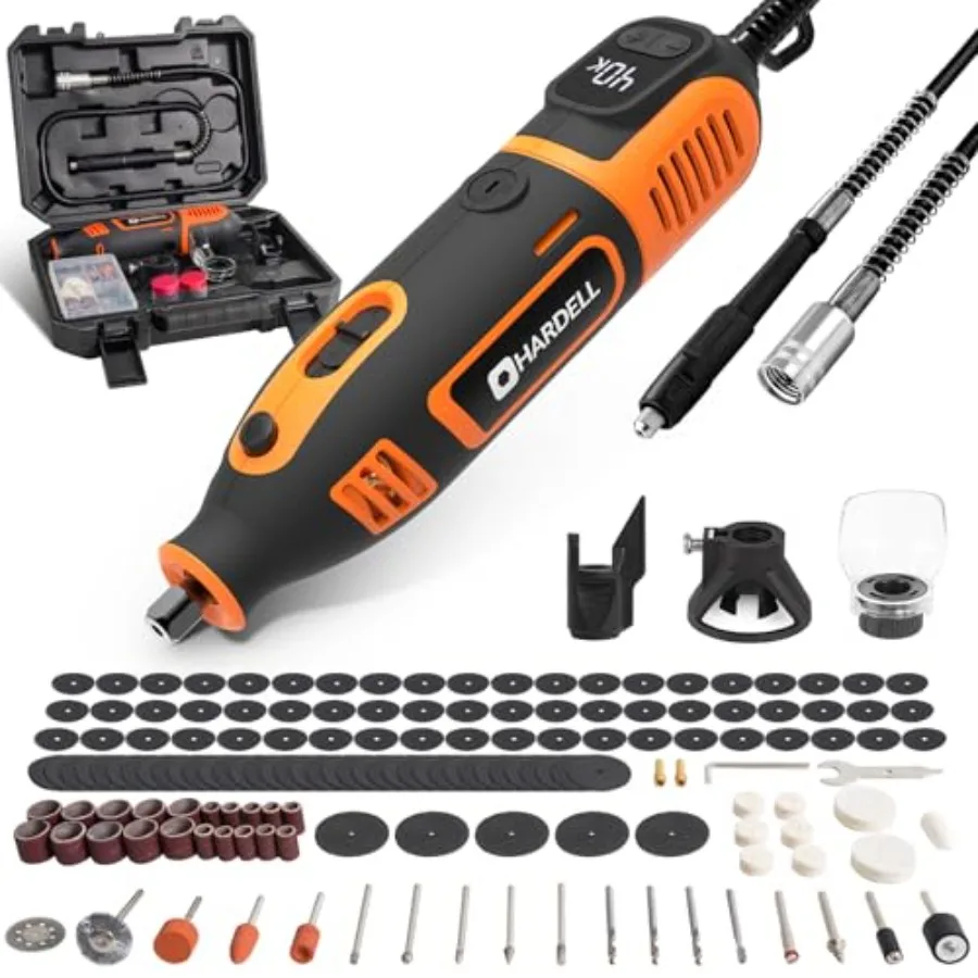 

200W Corded Rotary Tool Kit with Fine Speed Control and Flex Shaft 8000-40000 RPM Digital Display, 155Pcs Accessories for Craft