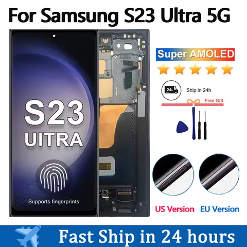 6.8" Super AMOLED for Samsung Galaxy S23 Ultra S918 LCD Display Touch Screen Digitizer Assembly Support Fingerprint and S-Pen