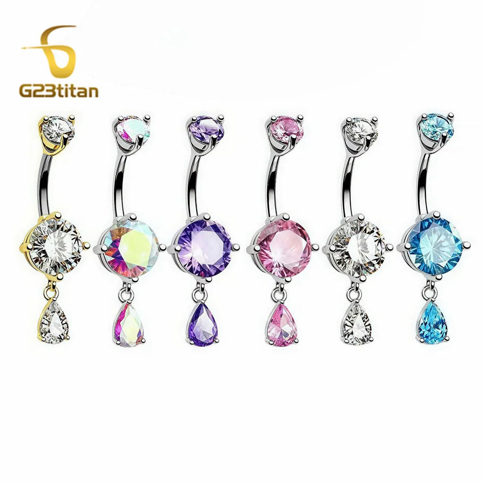 【セール中】シンプルなジルコンへそピアス 6-16mm 14G G23チタンバー ベリーボタンピアス アレルギー対応 女性 女の子 セクシーな臍ピアス ボディジュエリー