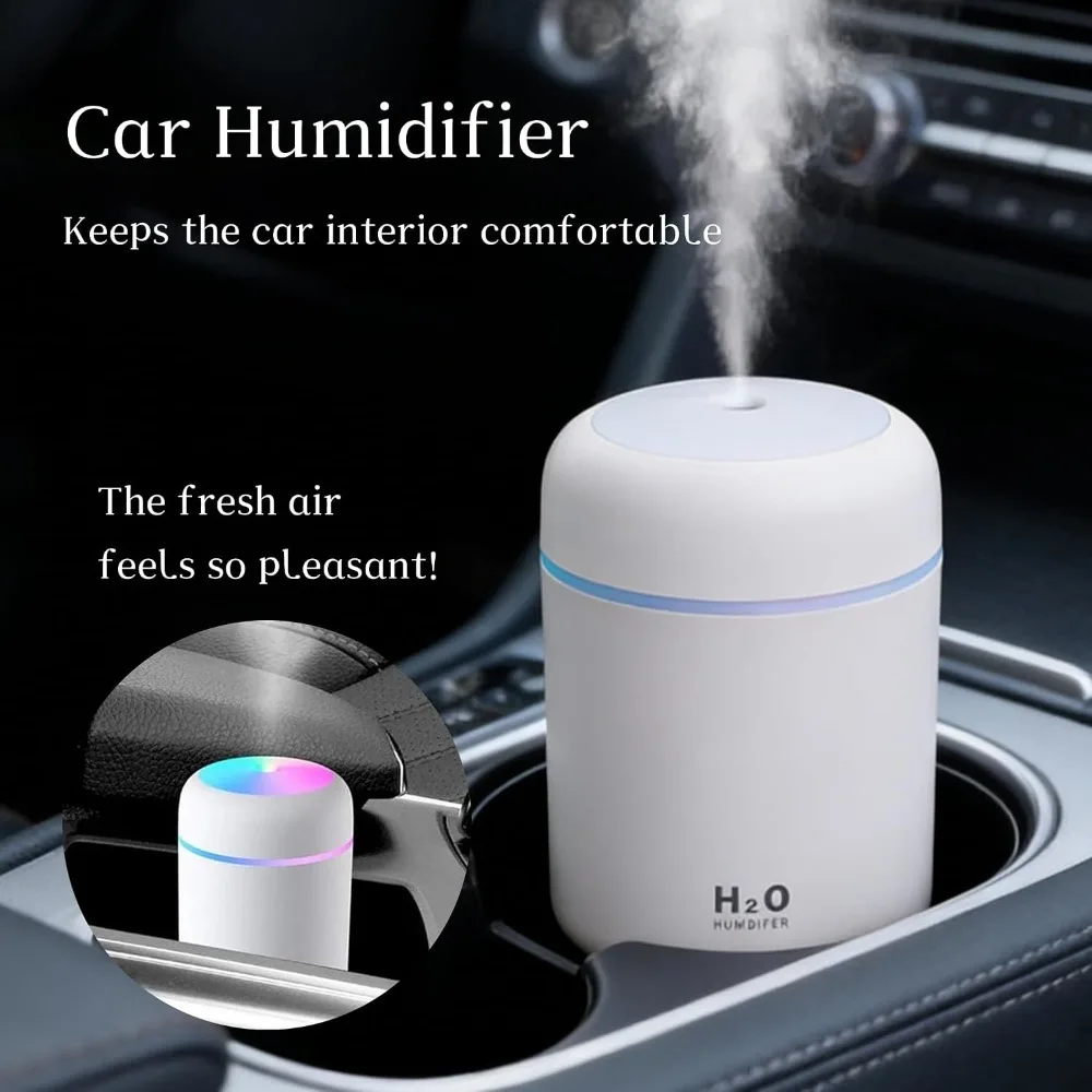 Portable Mini Car Humidifier - 300ML/10OZ Colorful LED Aroma USB Personal Desktop Atomizing Humidifier for Bedroom RV Office Car