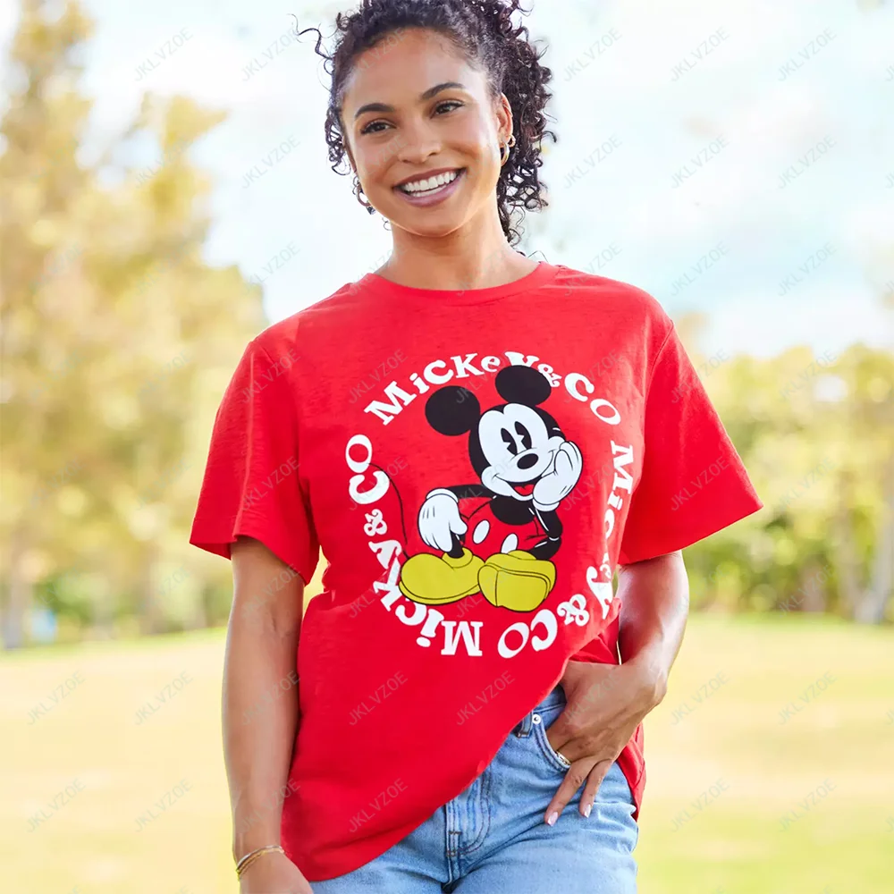 New Hot Sale Disney Mickey Mouse Women Adults and Kid Casual Top Christmas Present Holiday Dress Up Red Cotton T-Shirt