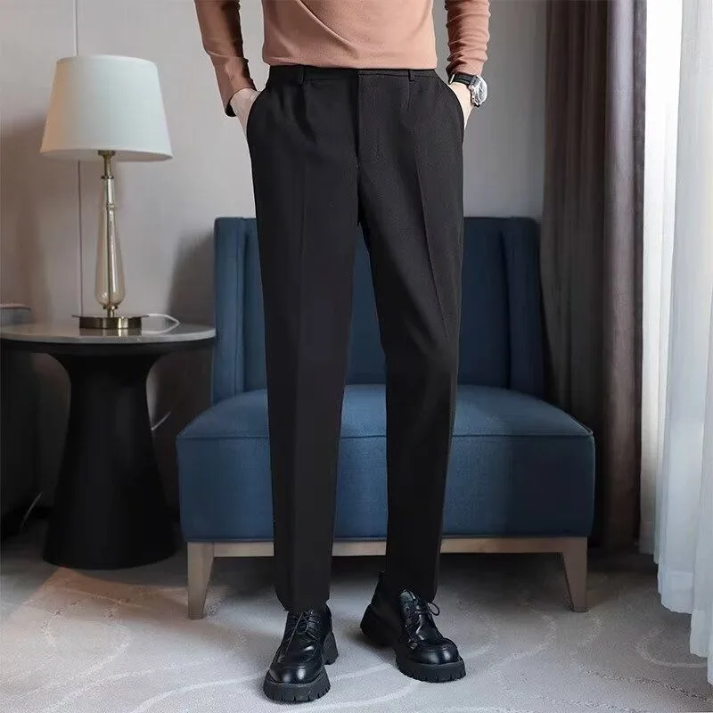 

Men's Grey Slim Fit Tapered Dress Pants Business Casual Ankle Length Trousers