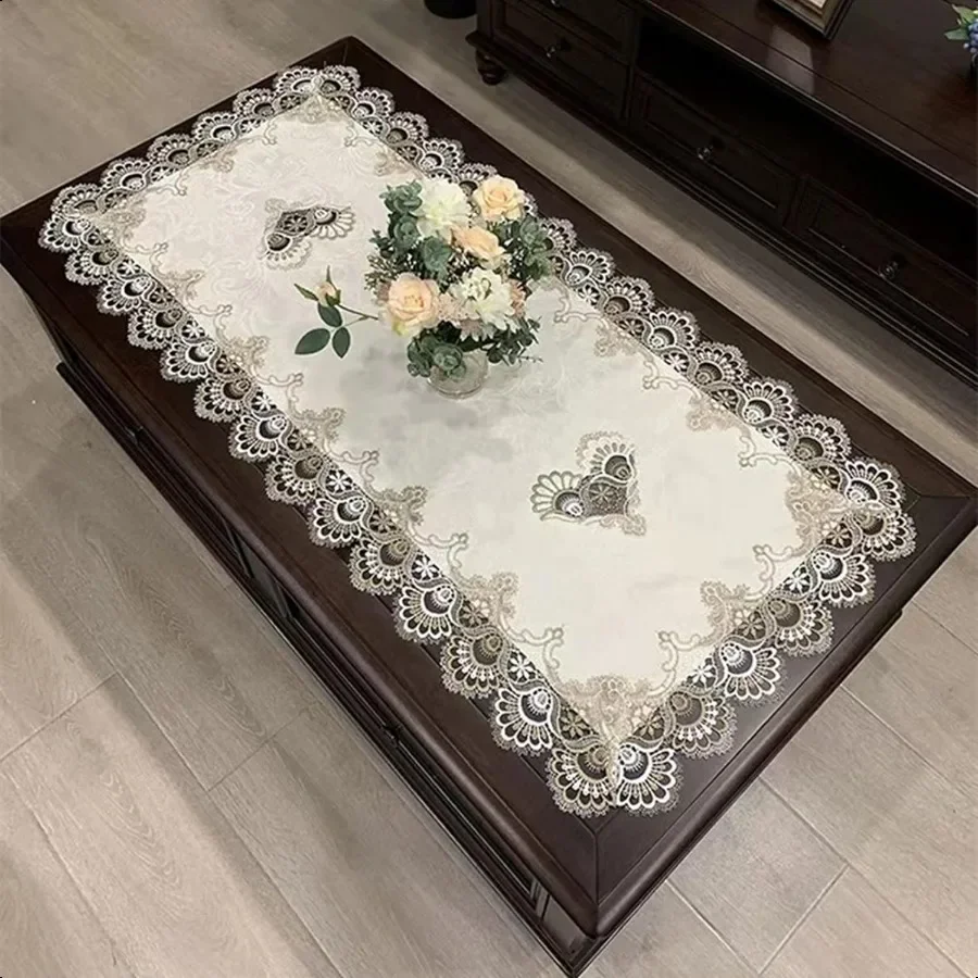 

Beige Embroidered Coffee Table Cover Rectangular Dust Cover 23.6''x47''
