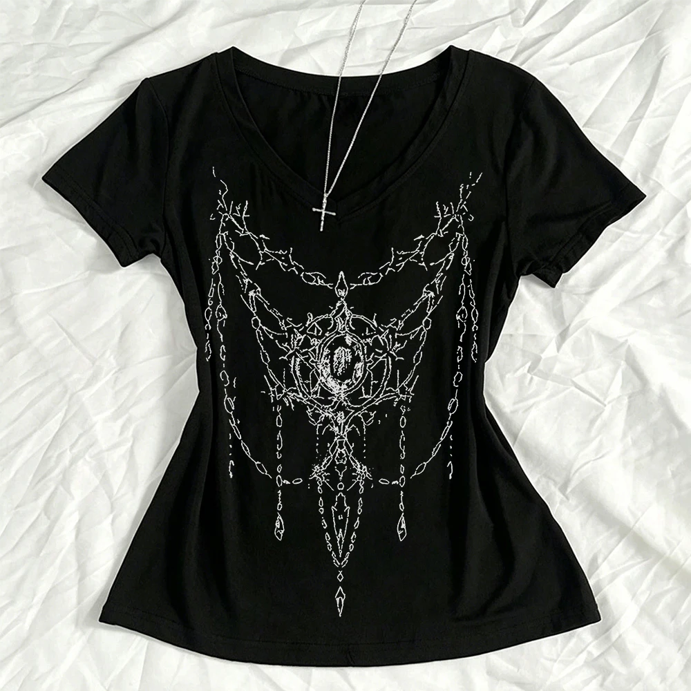 Gothic polka dot printed top Y2k style retro punk women's slim fit T-shirt Emo girl Camisole 2000s top