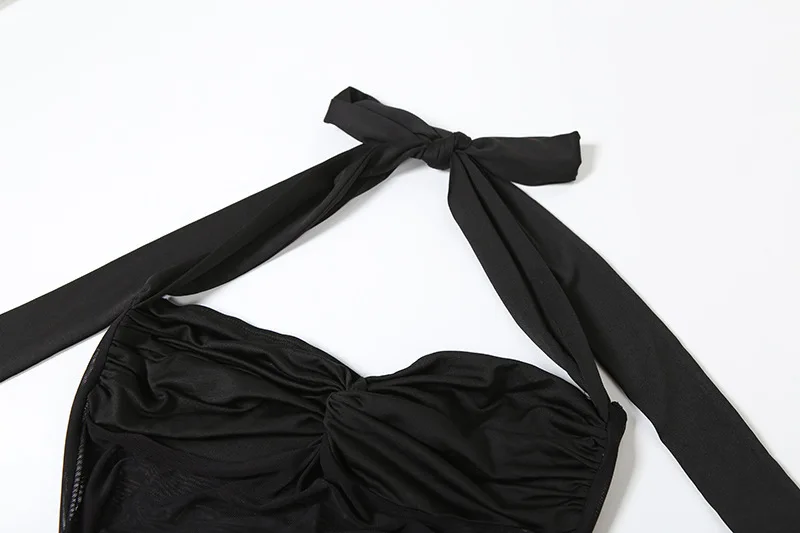 Przezroczysta Sukienka Maxi Bodycon z Siateczki, Naszywki, Marszczeniami i Wstążką, Damska, Seksowna, Bez Ramiączek, Sznurowana, z Odkrytymi Plecami, Wyszczuplająca, Klubowa, Imprezowa, Długa Suknia