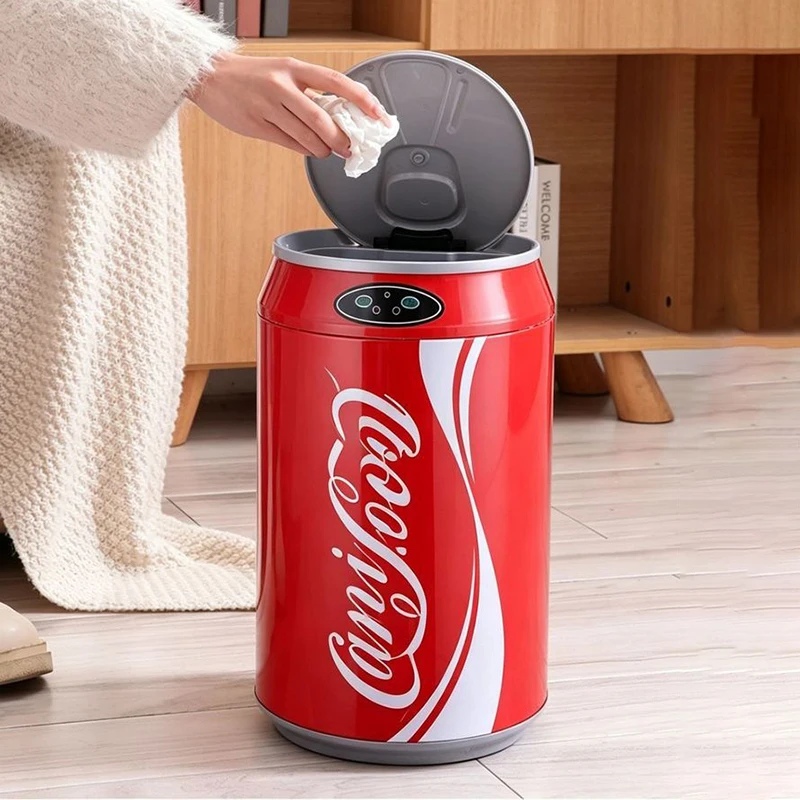 Soda Can Inductive Trash Can Stainless Steel 9L Waste Bins Living Room Bedroom Silent Wastebasket Household Decorative Dustbin