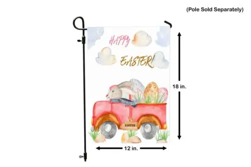 Happy Easter Garden Flag Double Sided Bunny Rabbit Delivering Eggs Truck 12 x 18