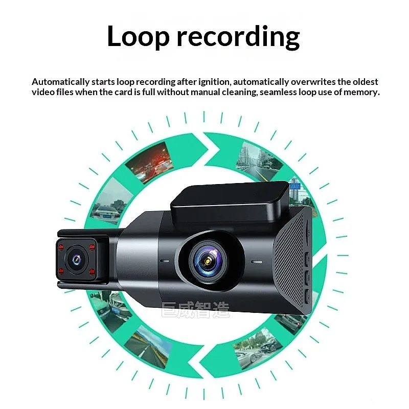 Car Dash Cam 1080P Triple Lens WiFi 3 Channel Recorder Front Rear Inside view 3