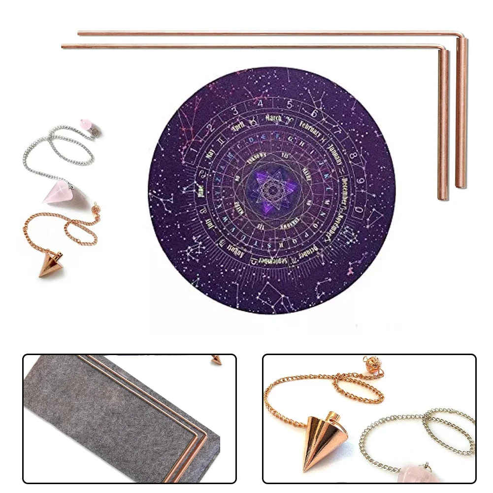 99.9% Copper Dowsing Rod Kit Psychic & Divining Pendulum Plate Pad Set For Find Water Sources,minerals,lost Items,energy Therapy