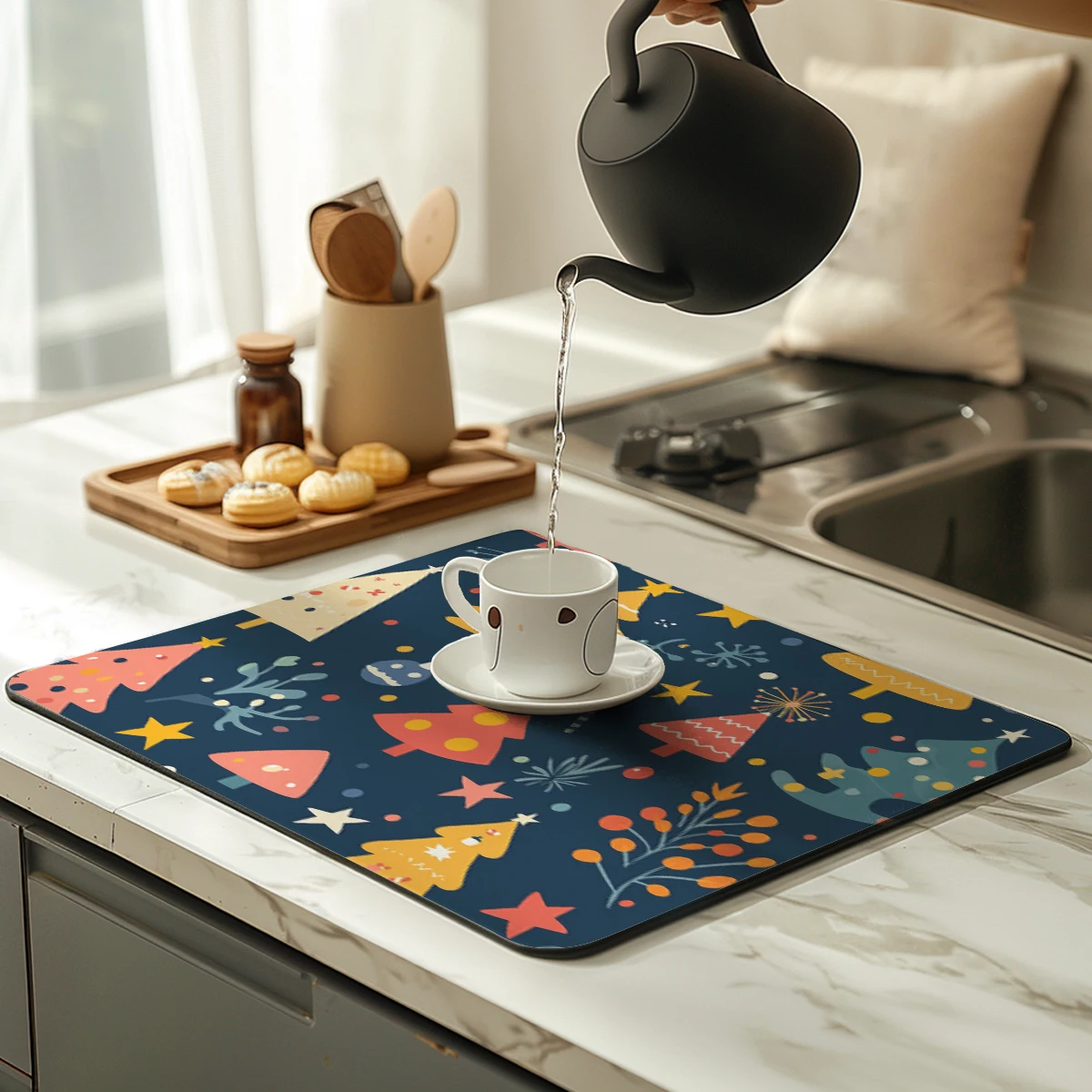 

Коврик для кофе, рождественский мультяшный впитывающий коврик для сушки посуды, сухая посуда для ванной комнаты, впитывающий коврик с пятнами на резиновой основе