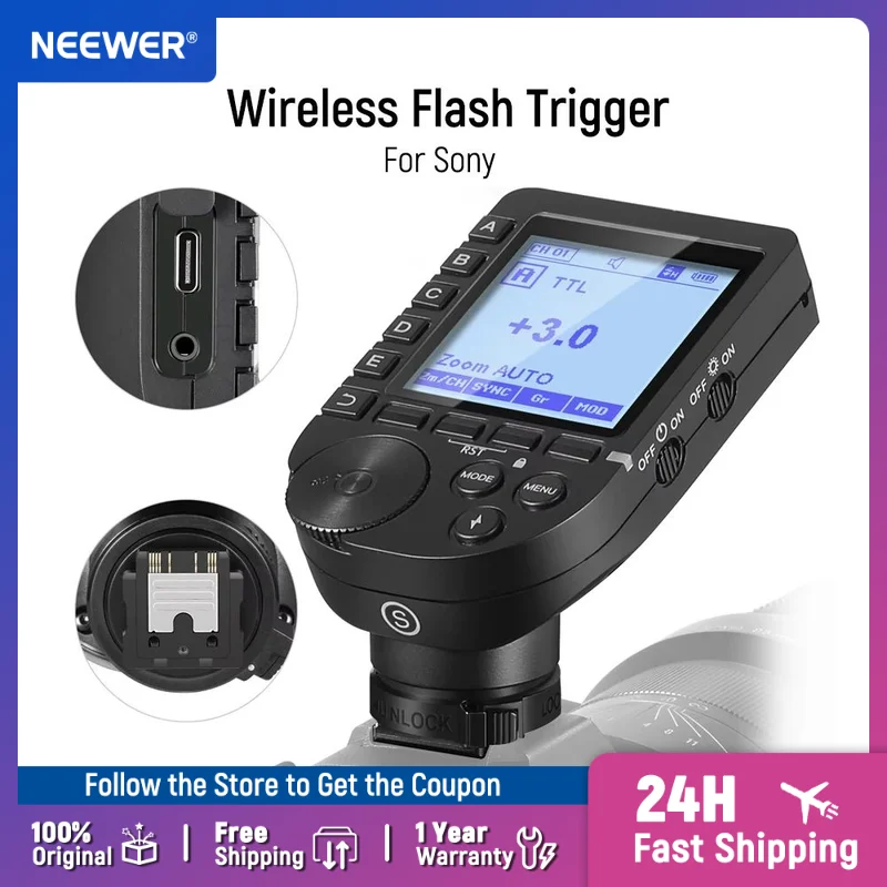

NEEWER QPRO-S TTL Wireless Flash Trigger Compatible with Sony 1/8000s HSS Large LCD Screen Slanted Design 5 Group Buttons 9