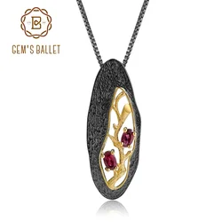 GEM'S BALLET 1.2Ct Natural Rhodolite Garnet Statement Pendant 925 Sterling Silver Original Handmade Pendant Necklace for Women