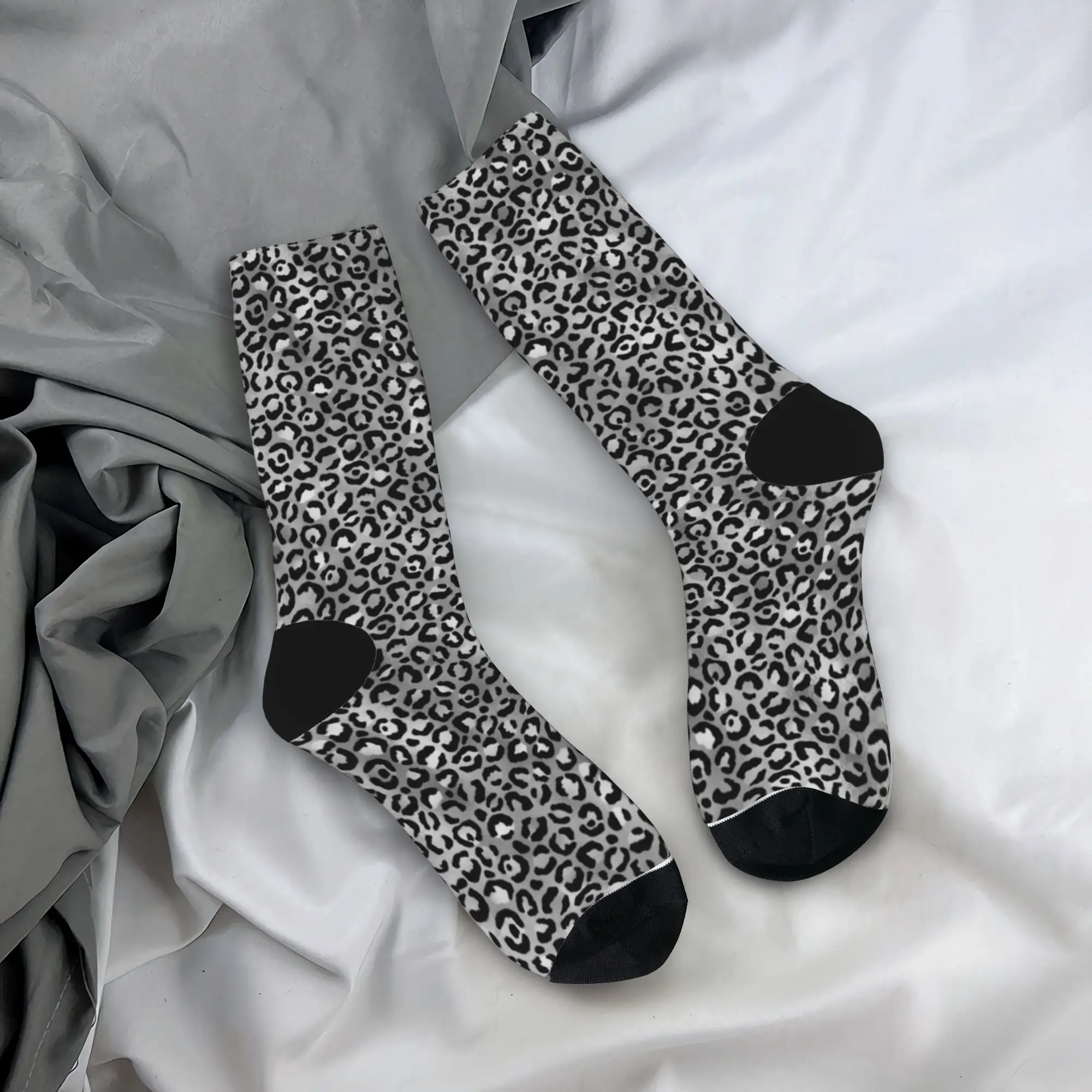 

Men Socks Chic Trendy Black Silver Grey Leopard Print Stockings Winter Funny Comfortable Socks Pattern Running Anti Skid Socks