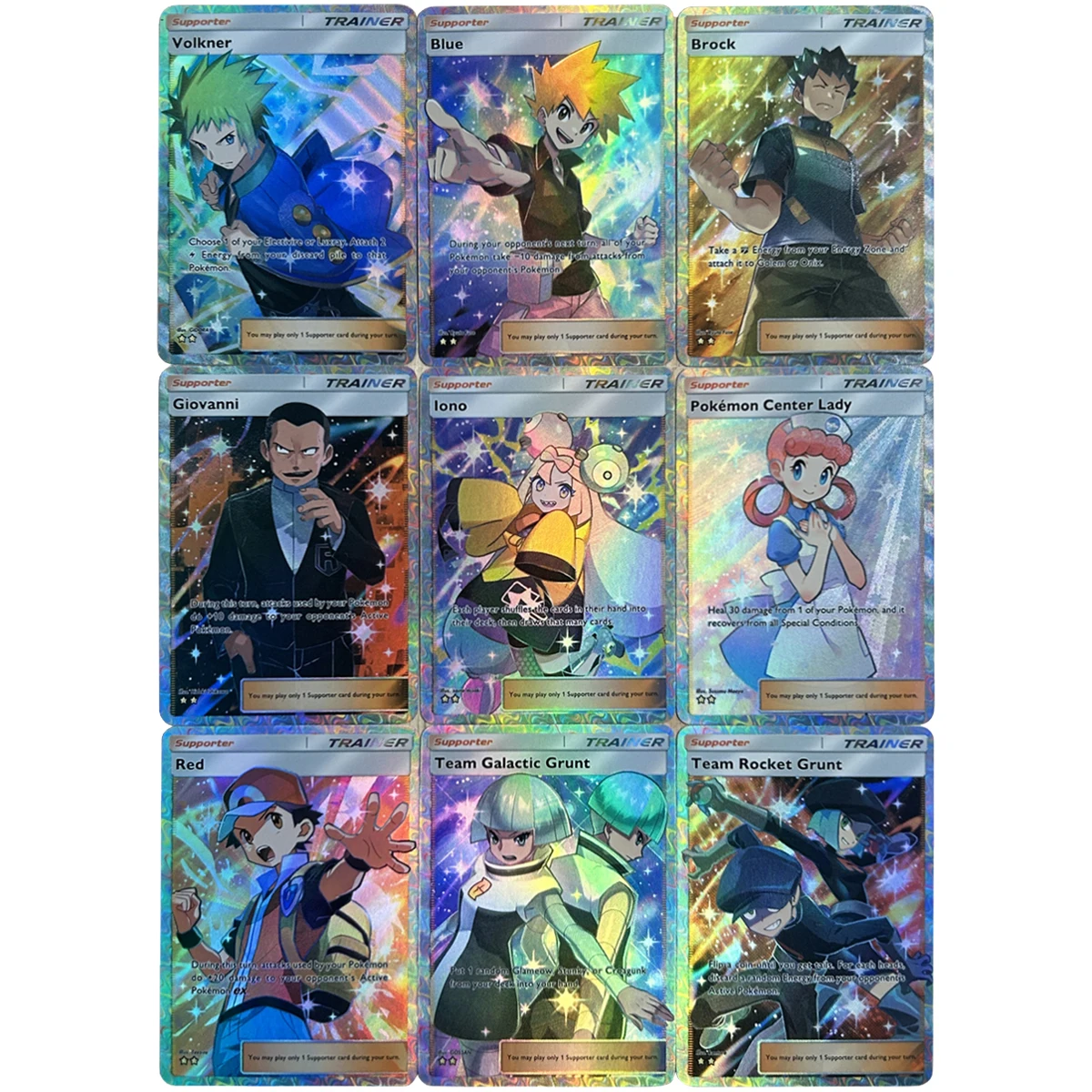 9 stks/set Engels PTCG Trainer Acerola Lana Iono Lillie Breking Kleur Flash Card Diy Klassieke Anime Collection Card Gift speelgoed