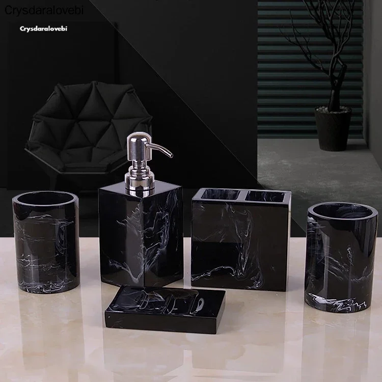 Bathroom Kit Accessories Set Bathroom Tray Imitation Marble Resin Wash Suit Soap Dish Toothbrush Holder Soap Dispenser