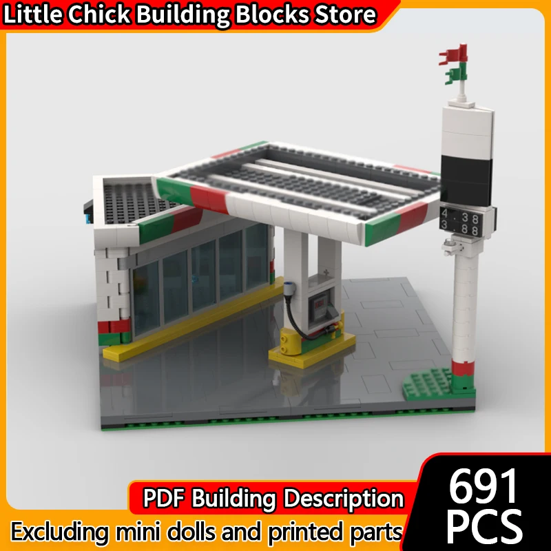 都市の街並みモデル MOC 組み立てブロック コーナーガソリンスタンド モジュール式テクノロジー 子供向けホリデーギフト 組み立ておもちゃセット