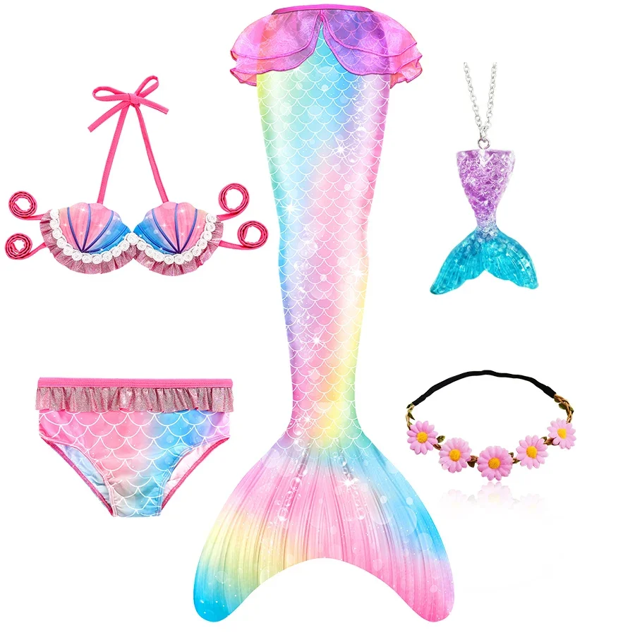 New Kids The Little Mermaid Tails Children Memaid Swimsuit Bikini Bathing Suit Halloween Costume Girll Can add Monofin For Pool