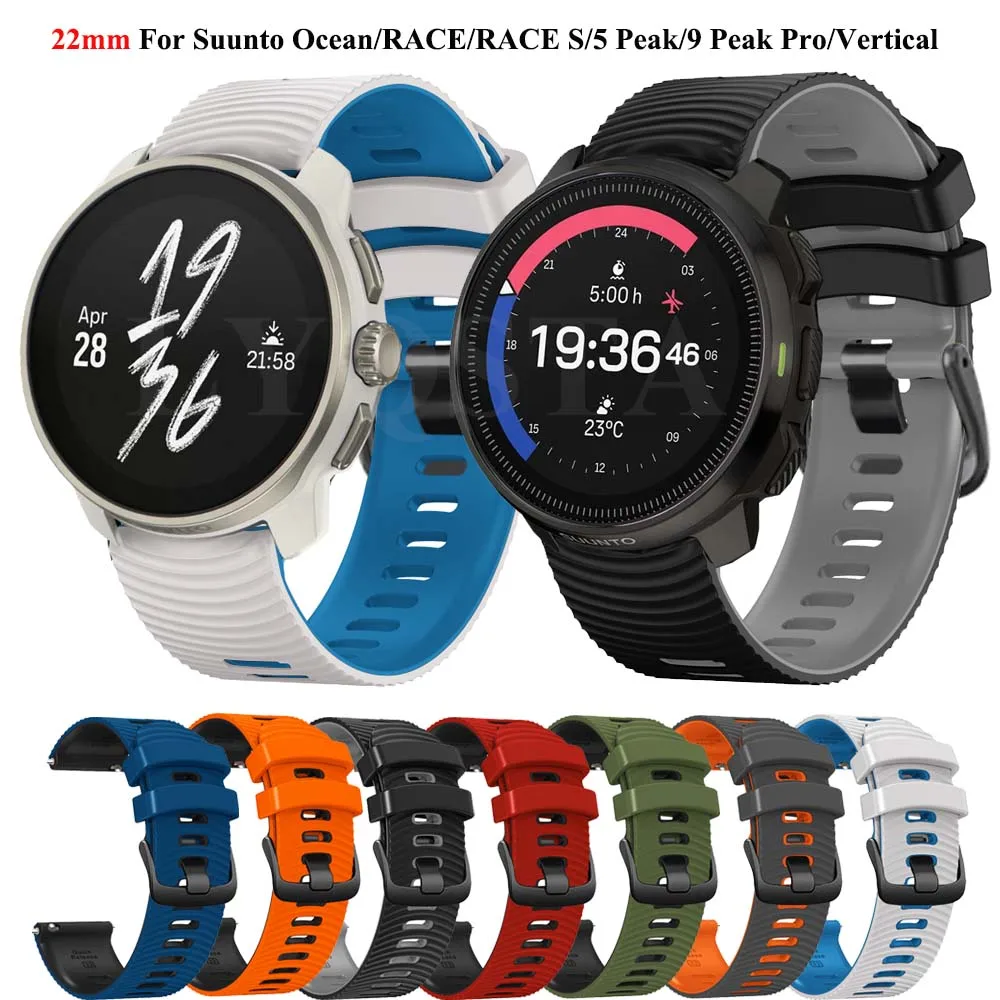 22mm Silicone Strap For Suunto RACE S Ocean Vertical Replacement Smartwatch For Suunto 5 9 Peak Pro Bracelet Belt Accessories