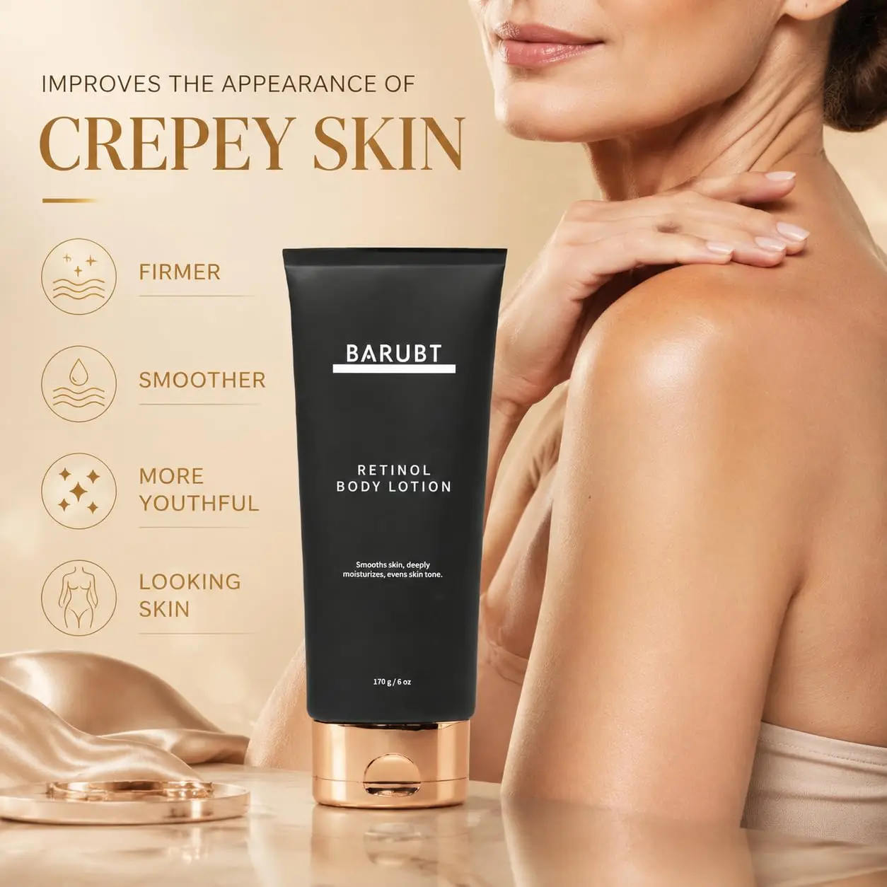 Retinol Body Lotion 170g Firming Body Cream Crepey Skin Stretch Marks Sun-Damaged Skin Intensely Moisturizes Dry Skin Neck Arms