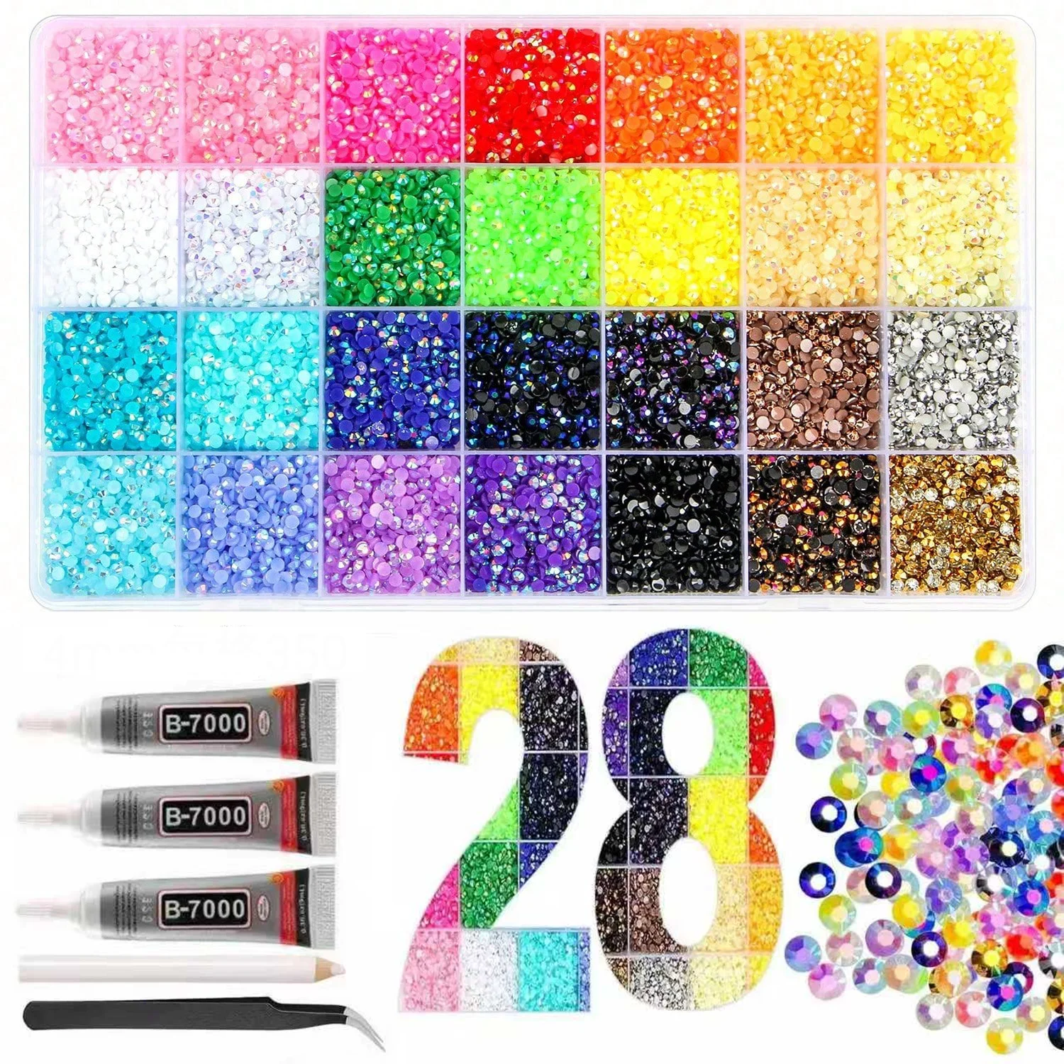 28er-Set 3/4/5mm Gemischte Farben Jelly-/Harz-Strass-Steine für DIY-Kleidung, Nägel, Handydekoration, Brillen, Hüte usw.