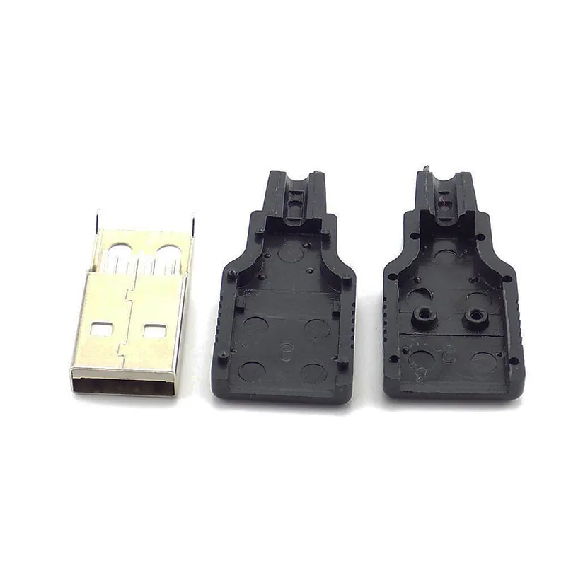 Adaptateur de connecteur de prise mâle USB 2.0 Type A avec couvercle en plastique noir, type à souder, bricolage, 4 broches, 5 pièces, 10 pièces