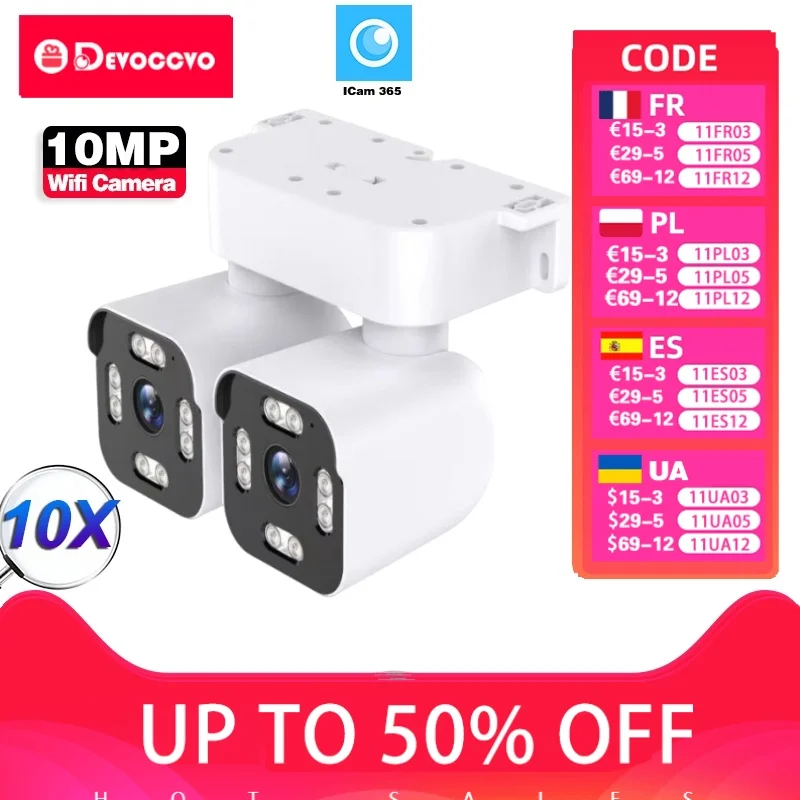 

10-мегапиксельная Wi-Fi PTZ-камера с двумя объективами и двойным экраном, автоматическое отслеживание, двустороннее аудио, беспроводные камеры видеонаблюдения, 10-кратный зум