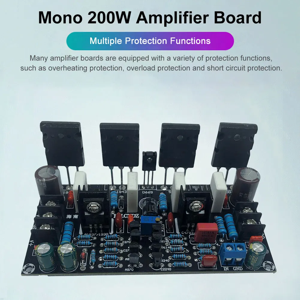 Amplificador de áudio mono hifi, placa finalizada, 200w, módulo amplificador de som digital mono para alto-falante, kit eletrônico diy