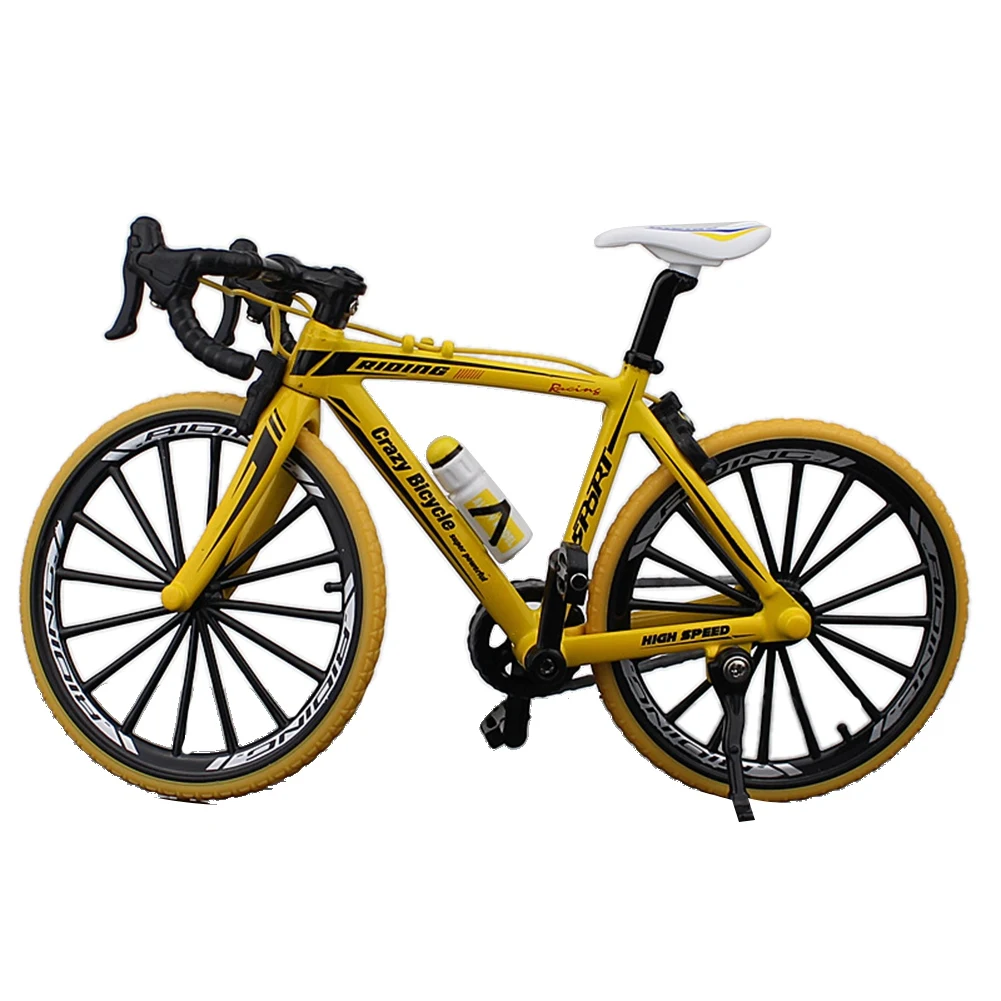 Modèle de vélo de montagne en métal moulé sous pression, vélo de guidon incurvé, jouets à collectionner pour adultes et enfants, jaune, alliage 1:10