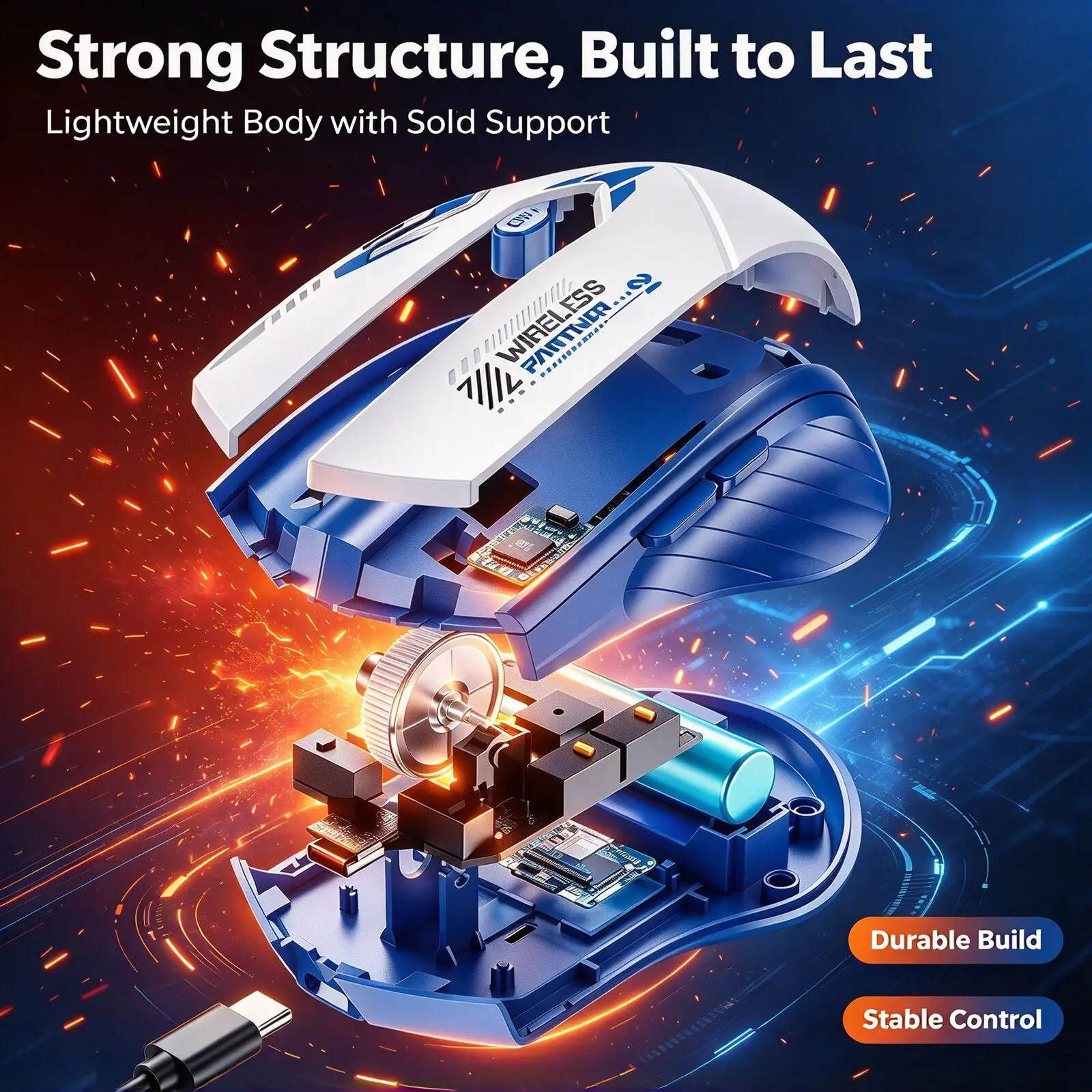 Wireless Bluetooth Gaming Mouse 2.4G Dual Mode 1600 DPI 6 Buttons Type-C Rechargeable Ergonomic Silent Mice for PC Laptop MAC 3