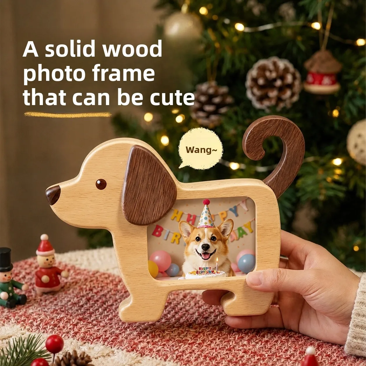 ZHAYA Solid Wood Pet Photo Frame Cartoon Cute Tabletop Display Memorial Keepsake for Dog Cat Home Decoration Ornament