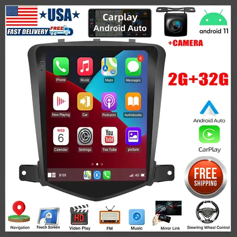 Estéreo para Auto 2+32G para Holden Cruze 2009-2015, Radio Multimedia con Pantalla Táctil Android 13 de 9.7 pulgadas, Pantalla 1024X600/con Carplay/Android Auto/SWC/Bluetooth/WiFi/FM RDS + Cámara de Reversa con 12 LED