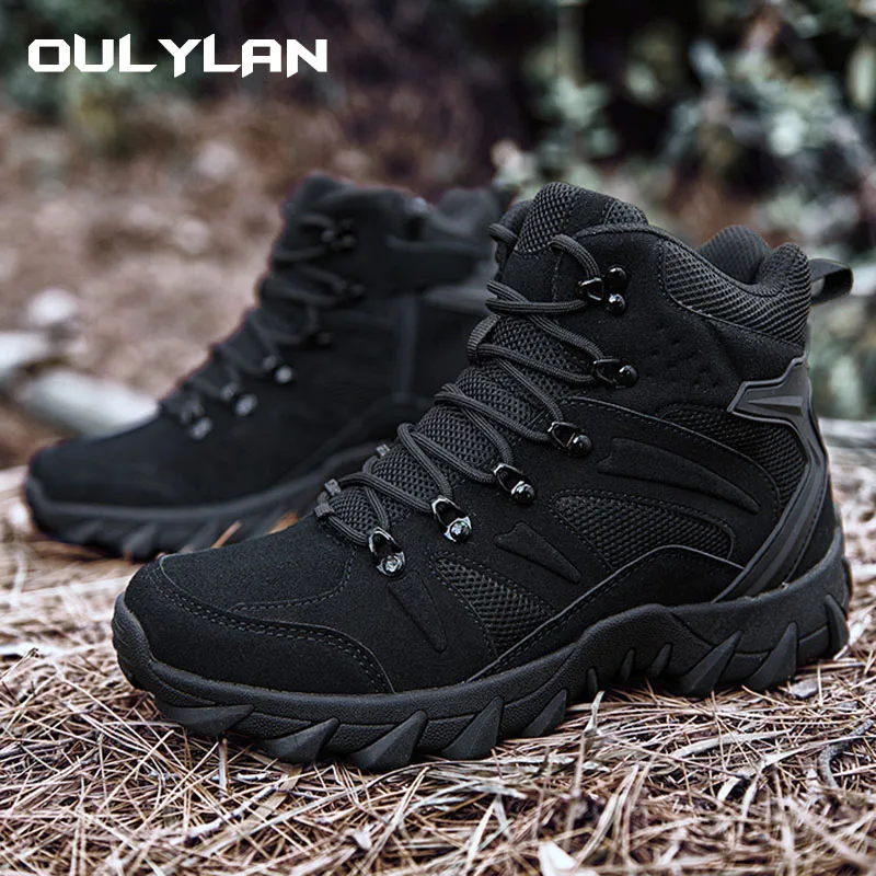 OULYLAN Outdoor Camping Hiking Shoes for Men Military Tactical Boots Waterproof Adventure Rescue Desert Tooling Boots Large Size