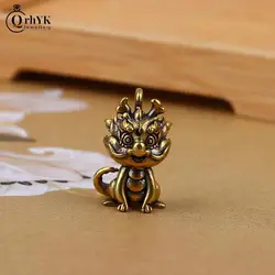 1Pc Vintage Chinese Beast Zodiac Dragon Figurines Car Key Chain Pendants Brass Animal Keychain Hanging Jewelry Keyrings