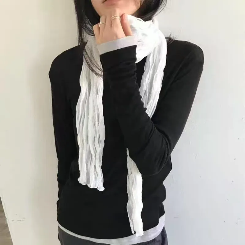 Korean Style Wrinkled Scarves for Women Breathable Decorative Scarves 180cm Summer Autumn