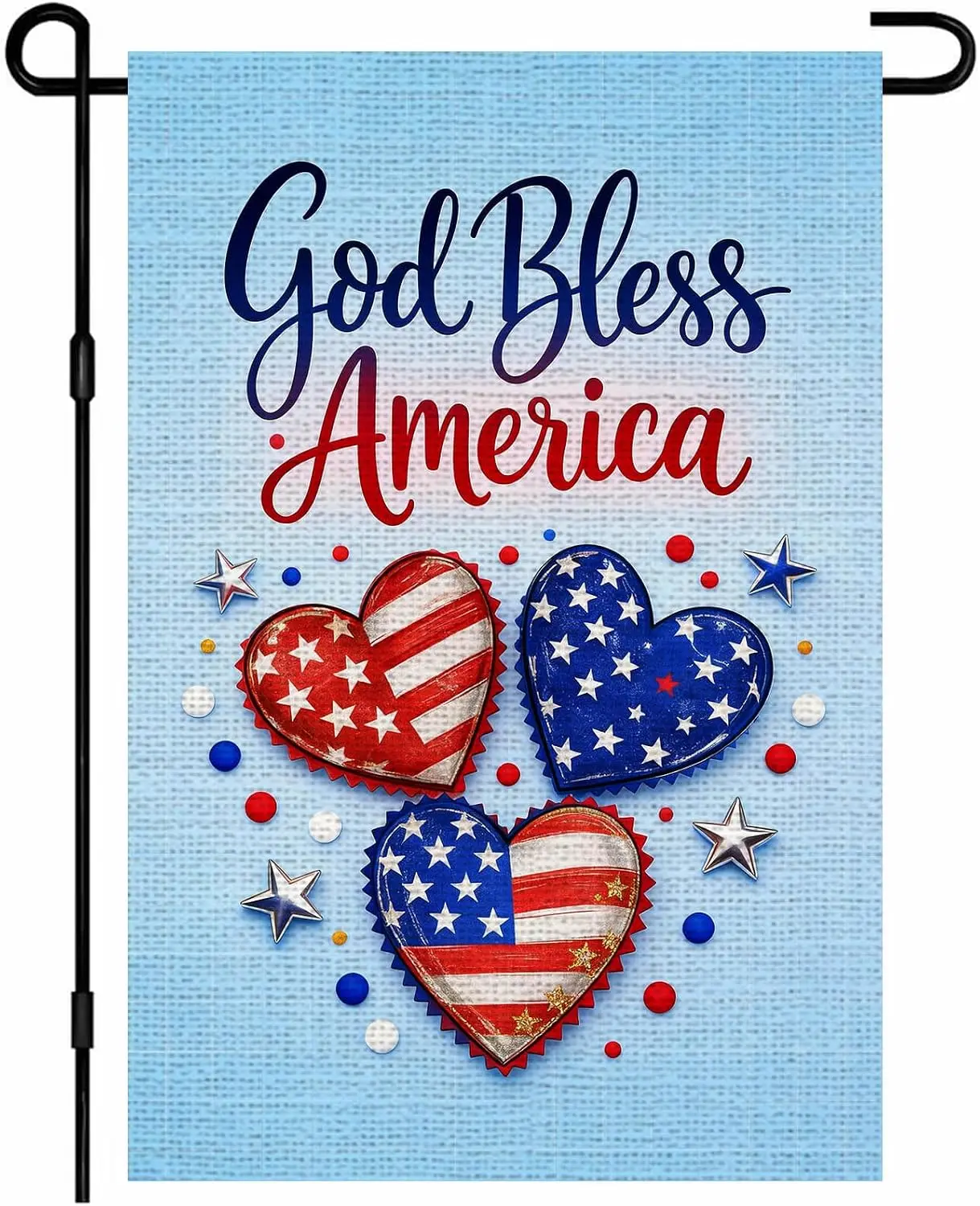 4th of July God Bless America Garden Flag 12x18 Inch Burlap Double Sided Red Blue Heart Stars Flag Yard Patriotic Independen kkz