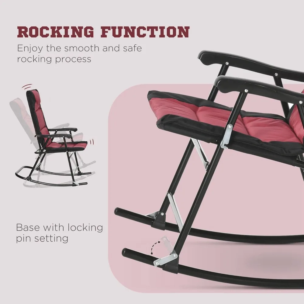 طقم أثاث فناء خارجي بيسترو مكون من 3 قطع مع طاولة قهوة زجاجية وكرسيين هزاز مبطن قابلين للطي لاستخدام الشرفة