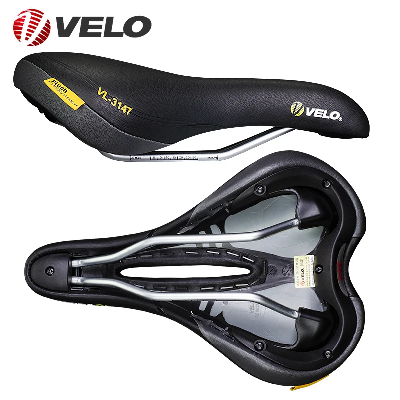 VELO VL-3147 Comfort PU Leather Steel Rail 273x179mm MTB Road Bike Saddle Unisex Bicycle Seat Cushion Cycling Accessories