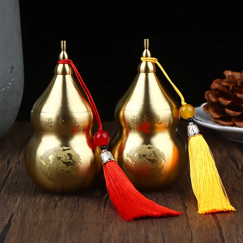 Ornement Feng Shui en forme de gourde en laiton avec pompon, décoratif à collectionner pour la prospérité et la longévité, décoration de bureau et de maison