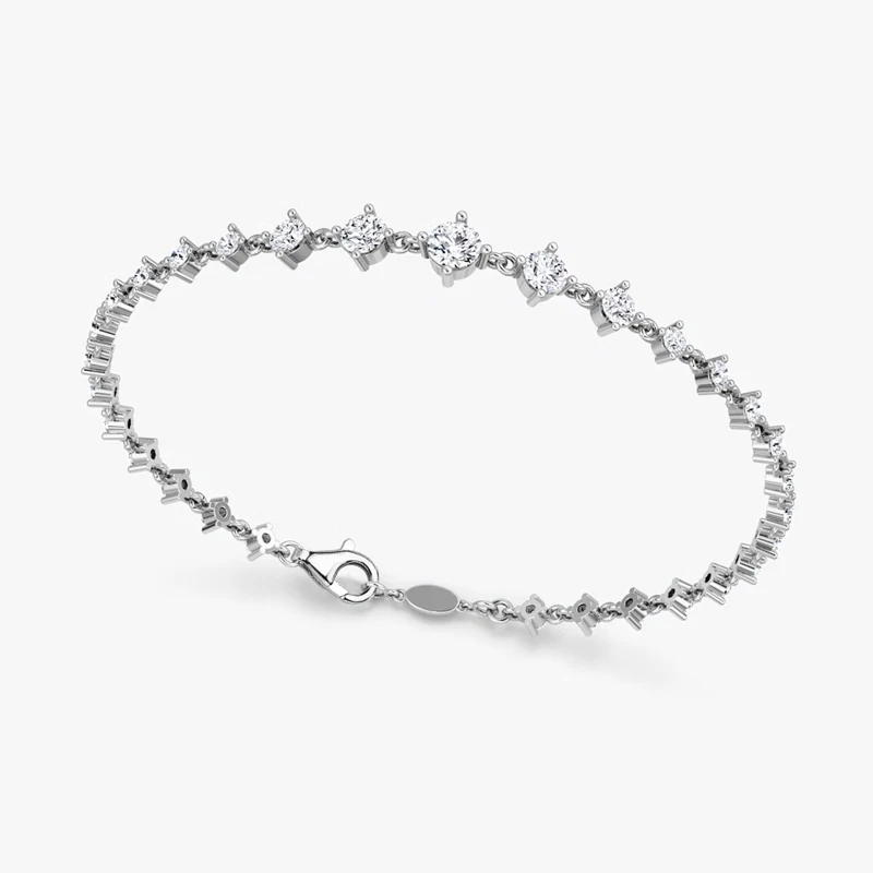 Lnkry Funkelndes 5,0 mm & 4,5 mm & 4 mm rundes Moissanit-Armband für Damen, 14 Karat Gold gefülltes Kettenarmband, trendiger Handschmuck, Geschenke – Detail 2