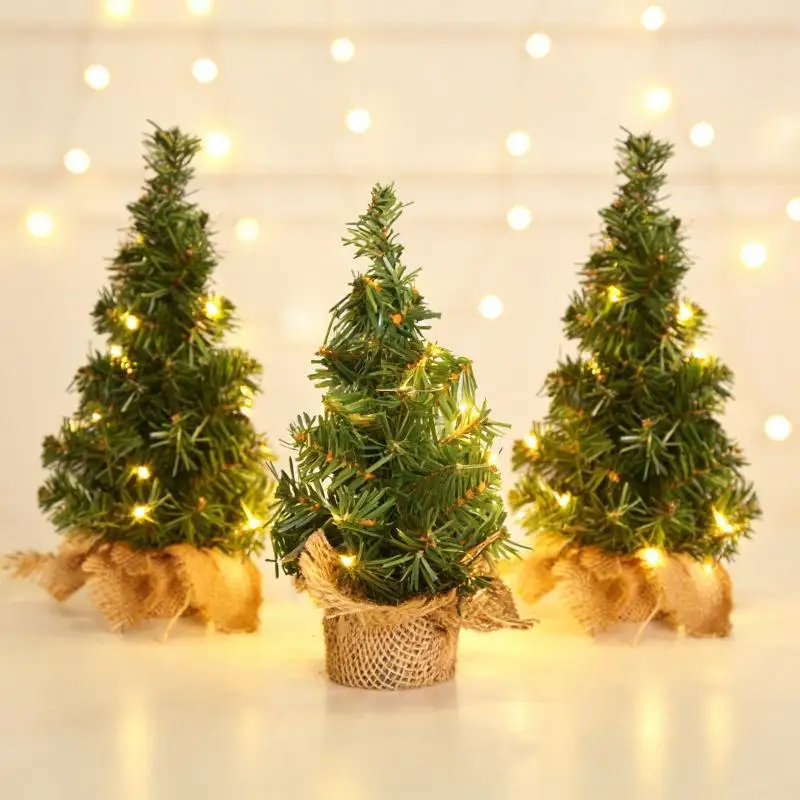 2026 15/20/30cm Mini Christmas Tree Linen Base Artificial Pine Tree Desktop Ornament Window Display Holiday Home Mall Decoration