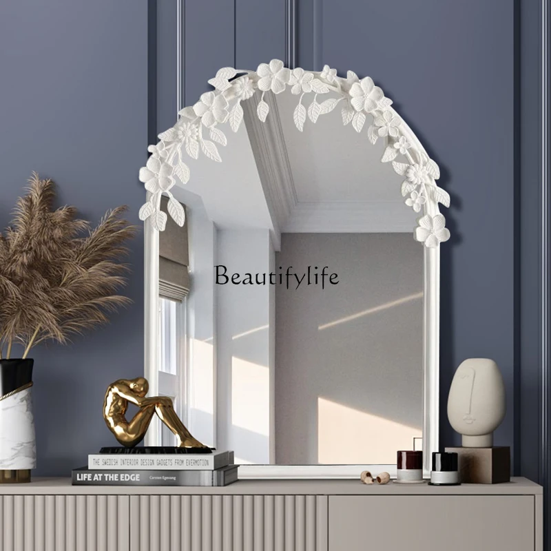 04**French retro style mirror American cream style carved decorative wall hanging makeup mirror