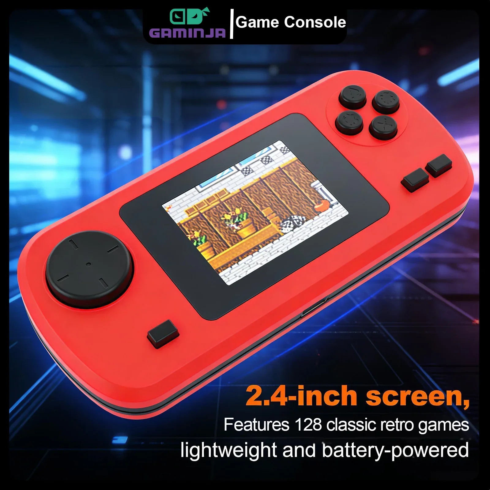 GAMINJA GC32 Klassische Retro-Handheld-Spielkonsole, tragbarer Videospiel-Player, 2,4-Zoll-TFT-Bildschirm, 128 integrierte klassische Spiele