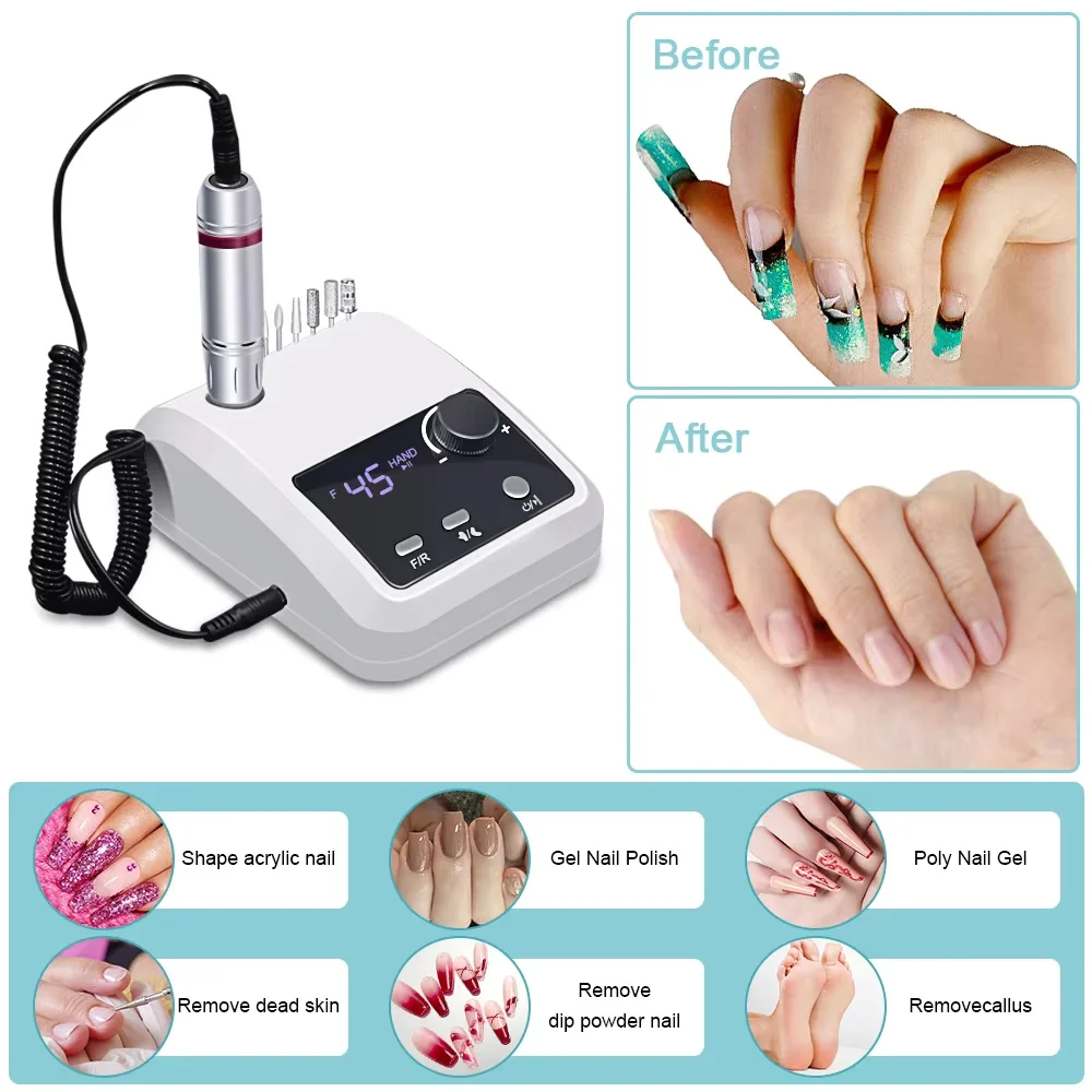 45000 rpm elétrica máquina de broca do prego para unhas arquivo elétrico hd display metal manicure caneta profissional torno lixadeira