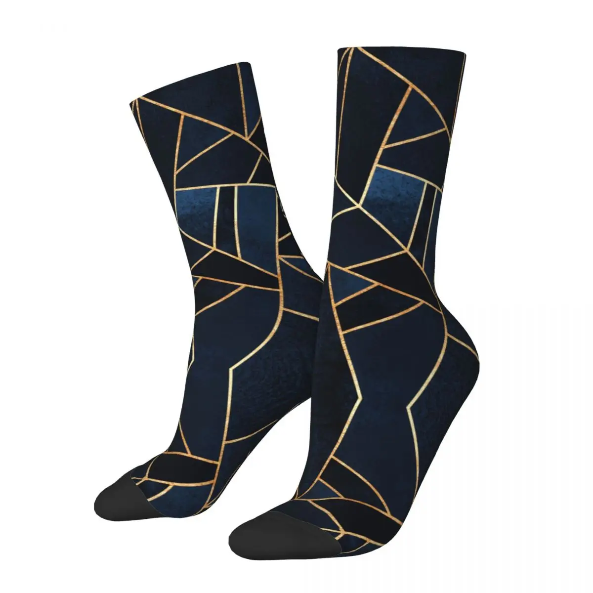 Geometric Lines Socks Autumn Abstract Navy Stone Graphic Stockings Casual Men Soft Socks Pattern Climbing Non Skid Socks